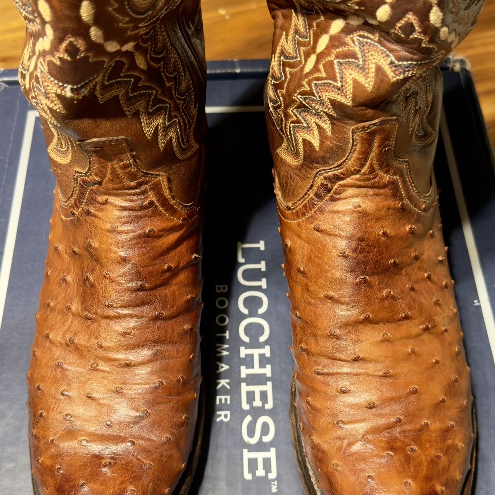 Lucchese Men's Brown Ostrich Leather Boots - Picture 3 of 16